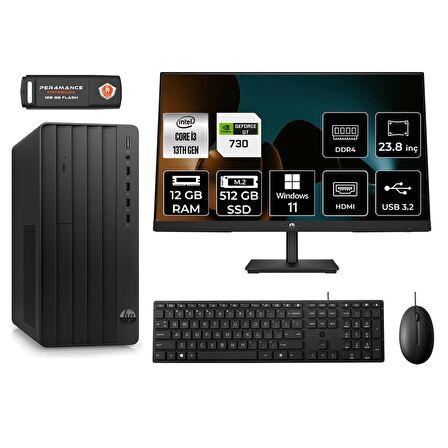 HP TOWER 290 G9 i3 13100 12GB RAM 512GB SSD GT730/4GB W11PRO 8T2X0ES MASAÜSTÜ PC & 23.8'' MONİTÖR