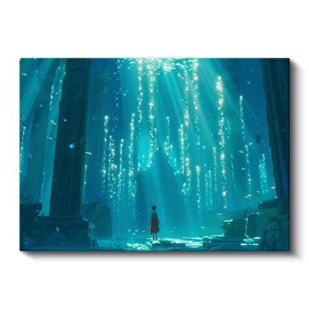 Sualtı Tapınağı - Turkuaz Işınlar Anime Kanvas Tablo