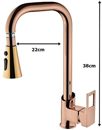 Vilas Karya Rose Gold  Uzun Çift Fonksiyonlu Mutfak Bataryası