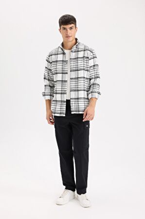 DeFacto Regular Fit Polo Yaka Kareli Flanel Uzun Kollu Gömlek D5835AX24AUER98