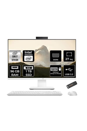 V470 i7 13620H 96GB RAM 1TB SSD 27" FHD 100Hz FreeDOS V470I716512W0DP338 All In One Bilgisayar + Per4 USB
