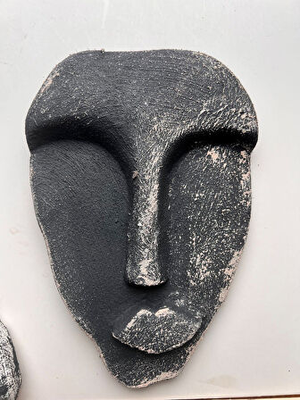 El Yapımı Taş Heykel Soyut Yüz Maske 3'li Set, Modern beton, eskitme taş görünümlü duvar dekor
