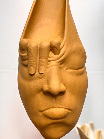 Soyut 3D Yüz Heykeli – Modern Duvar Sanatı | El Yapımı Dekoratif Mask | 48x18 cm Heykel Duvar Dekoru