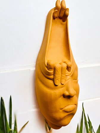 Soyut 3D Yüz Heykeli – Modern Duvar Sanatı | El Yapımı Dekoratif Mask | 48x18 cm Heykel Duvar Dekoru