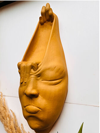 Soyut 3D Yüz Heykeli – Modern Duvar Sanatı | El Yapımı Dekoratif Mask | 48x18 cm Heykel Duvar Dekoru