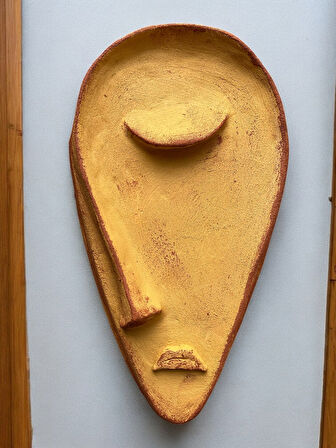 Sarı Taş Heykel Duvar Maskesi, El Yapımı Soyut Yarı Yüz Duvar Dekoru, Ev ve Ofis Hediye Dekor