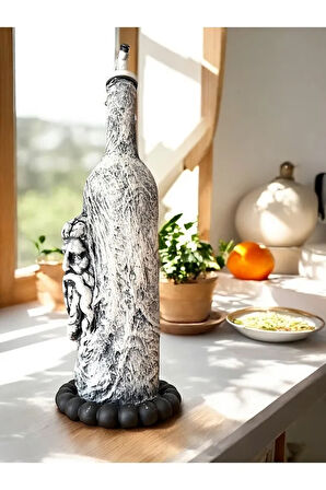 El Yapımı Antik Yüz Figürlü Yağdanlık, Sosluk, Sirkelik Cam Şişe Üzeri Taş Doku, Sunum Standlı