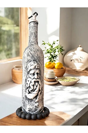 El Yapımı Antik Yüz Figürlü Yağdanlık, Sosluk, Sirkelik Cam Şişe Üzeri Taş Doku, Sunum Standlı