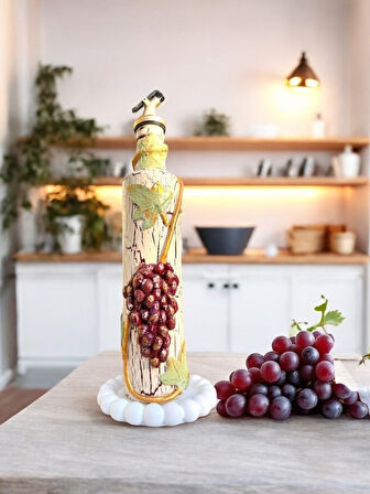 500 ML Kil Kabartma Uygulama Akdeniz ve Ege Dokunuşu El Yapımı Zeytinyağı & Üzüm Sirke Şişeleri, Yağdanlık