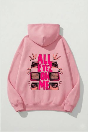 Unisex Yumuşak Dokulu All Eyez Me Baskılı Tasarım Oversize 3 İplik Hoodie Sweatshirt