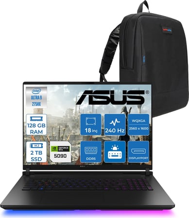 Asus Rog Strix Scar 18 G835LX-SA156 Intel Core Ultra 9 275HX Aı 128GB 1tb Ssd+1tbssd 24GB/RTX5090 Gddr7 175W 18" 2.5k 2560 x 1600 240Hz 3ms 1200NITS Freedos Laptop WSA156F44128G + Zettaçanta