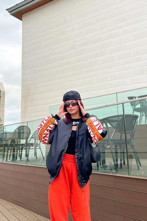 Unisex Siyah Oversize Çift Cepli Vintage Baskılı Bomber Ceket Kolej Ceket
