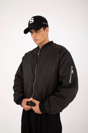 Unisex Siyah Oversize Çift Cepli Bomber Ceket Kolej Ceket