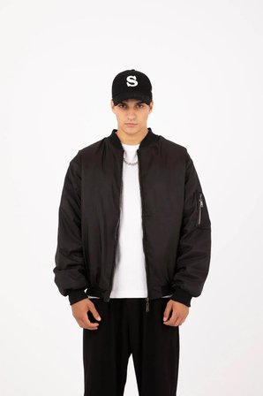 Unisex Siyah Oversize Çift Cepli Bomber Ceket Kolej Ceket