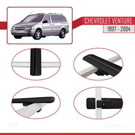 Chevrolet Venture 1997-2004 Arası ile Uyumlu BASIC Model Ara Atkı Tavan Barı Siyah 2 Adet
