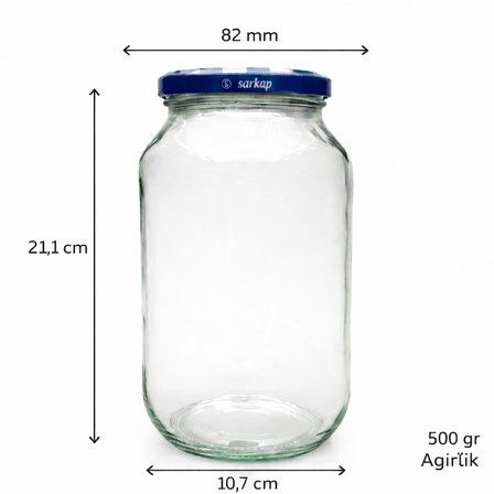  Beyaz Şeffaf 1.5 Lt  Ekose Desen Metal Kapaklı Konserve -Bal Kavanoz  2 Adet (1500 cc )