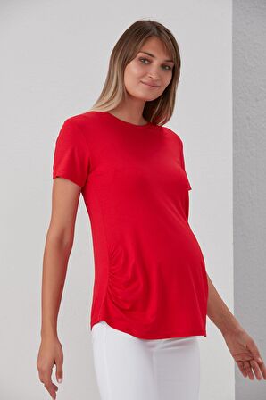 IŞŞIL 0788-Viskon Körüklü Düz Hamile Kısa Kol T-Shirt
