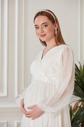 IŞŞIL A0024-Sim Puanlı Tül Maxi Hamile Abiye-BabyShower Elbise