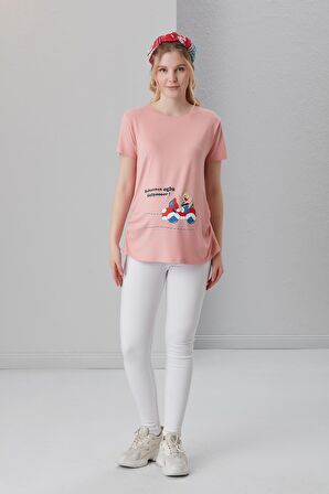 IŞŞIL 4474-Babasının Oğlu Geliyoor Viskon Hamile Kısa Kol T-Shirt