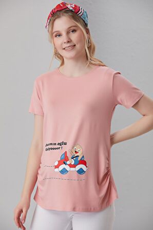 IŞŞIL 4474-Babasının Oğlu Geliyoor Viskon Hamile Kısa Kol T-Shirt