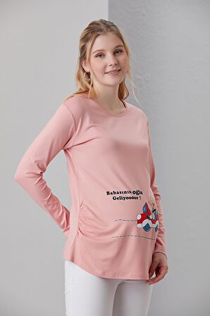 IŞŞIL 4464-Babasının Oğlu Geliyor Viskon Hamie Esprili T-Shirt