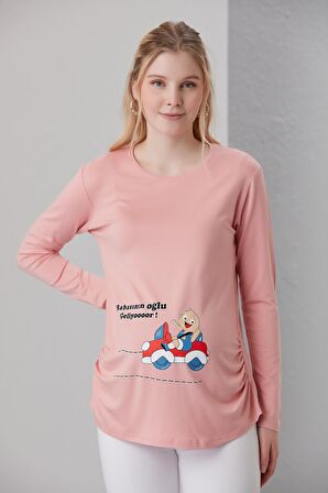 IŞŞIL 4464-Babasının Oğlu Geliyor Viskon Hamie Esprili T-Shirt