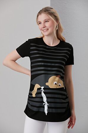IŞŞIL 4505-Kurnaz Kaçış Viskon Hamile Kısa Kol T-Shirt