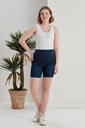 IŞŞIL 4525-Ponterez Cepli Hamile Slim Fit Kot Şort