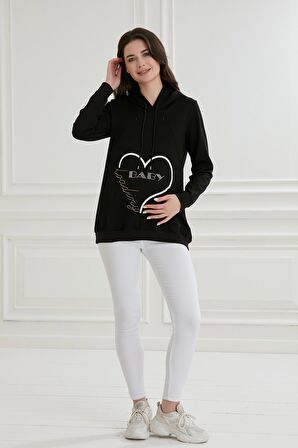 IŞŞIL 8626-Taşlı Baskı Emzirme Detay Hamile Sweatshirt