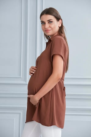 IŞŞIL 4528-Polo Yaka Emzirmeli Hamile Bluz-Tunik