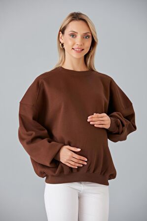 IŞŞIL 6487-Üç İplik Şardonlu Hamile Sweatshirt