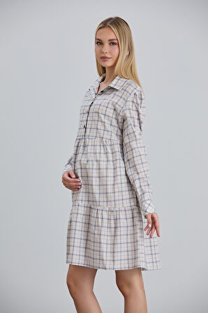 IŞŞIL 115-Ekose Emzirme Detay Pamuk Hamile Tunik-Elbise