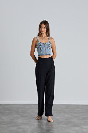 IŞŞIL 4549-Yüksek Bel Çimalı Palazzo Pantolon