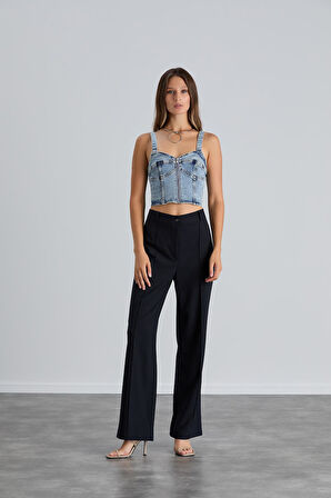 IŞŞIL 4549-Yüksek Bel Çimalı Palazzo Pantolon