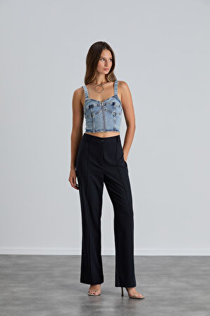 IŞŞIL 4549-Yüksek Bel Çimalı Palazzo Pantolon