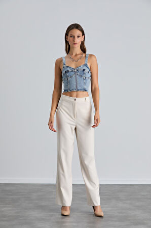 IŞŞIL 4550-Yüksek Bel Cepsiz Palazzo Pantolon