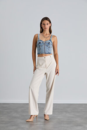 IŞŞIL 4550-Yüksek Bel Cepsiz Palazzo Pantolon