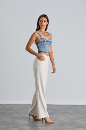 IŞŞIL 4550-Yüksek Bel Cepsiz Palazzo Pantolon