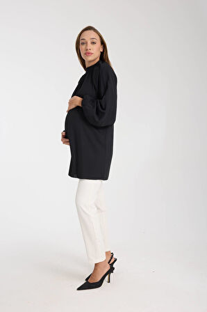 IŞŞIL 50850-Balon Kol OwerSize Hamile Crep Bluz-Tunik