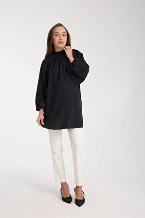 IŞŞIL 50850-Balon Kol OwerSize Hamile Crep Bluz-Tunik