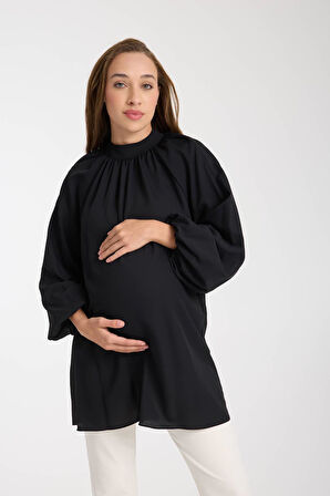 IŞŞIL 50850-Balon Kol OwerSize Hamile Crep Bluz-Tunik