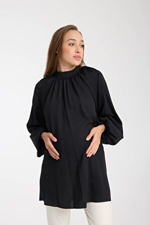 IŞŞIL 50850-Balon Kol OwerSize Hamile Crep Bluz-Tunik