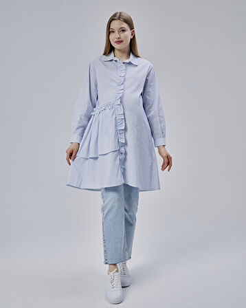 IŞŞIL 50898-Fırfırlı Poplin OwerSize Hamile Gömlek-Tunik