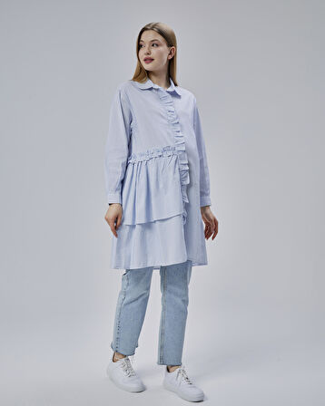 IŞŞIL 50898-Fırfırlı Poplin OwerSize Hamile Gömlek-Tunik