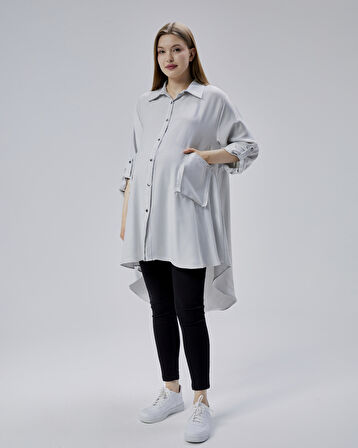 IŞŞIL 50866-Çizgili OwerSize Hamile Spor Gömlek-Tunik