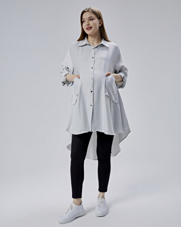 IŞŞIL 50866-Çizgili OwerSize Hamile Spor Gömlek-Tunik