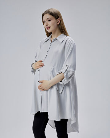 IŞŞIL 50866-Çizgili OwerSize Hamile Spor Gömlek-Tunik