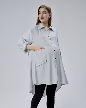 IŞŞIL 50866-Çizgili OwerSize Hamile Spor Gömlek-Tunik