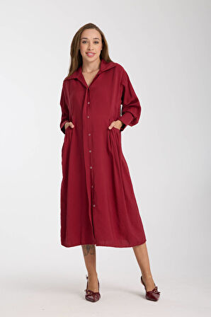IŞŞIL 35007-Cep Biyeli OwerSize Midi Boy Tunik-Elbise
