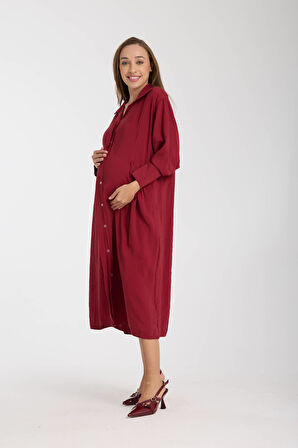 IŞŞIL 35007-Cep Biyeli OwerSize Midi Boy Tunik-Elbise